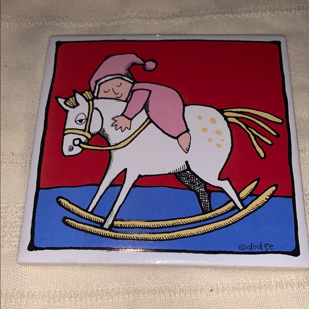 Ursula’s Christmas Dodge Ceramic Tile Child on Rocking Horse